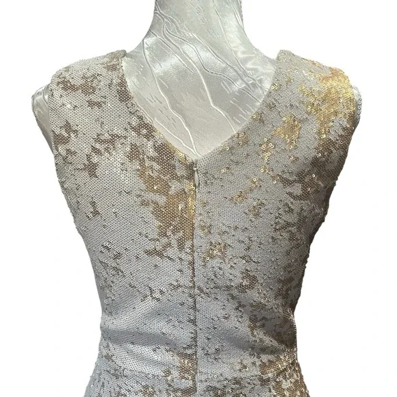 Dress the Population Sz XSmall Gold & White Sequin Mini Dress Party Stretch - Picture 5 of 13